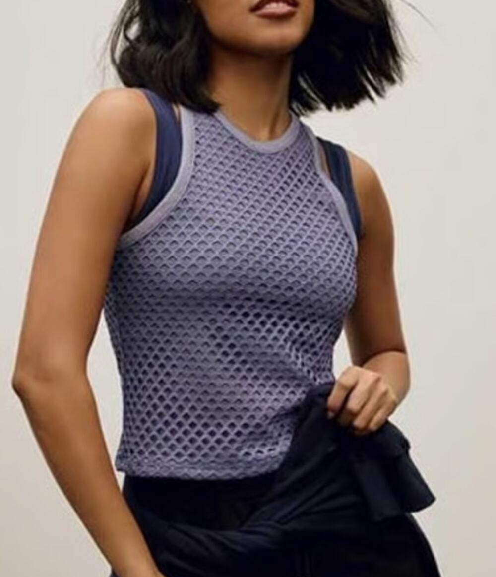 Anthropologie Mesh Tank Top Pullover Stretch Nylon Lavender Purple Size Large